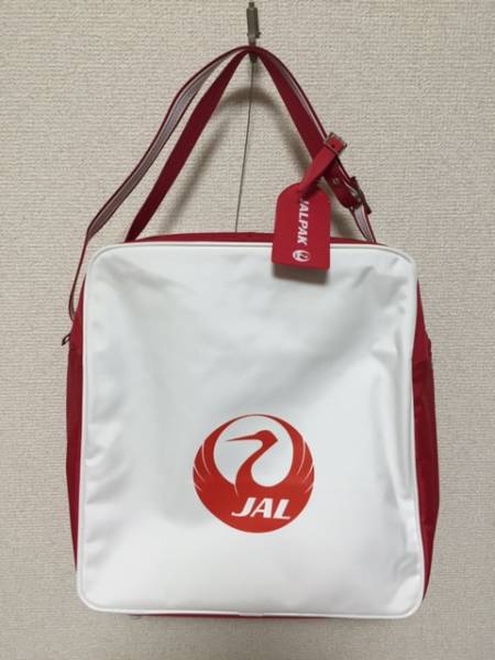 昭和レトロ]JAL鶴丸エアラインバッグ 白 バゲージタグ付 新品未 ☆レア