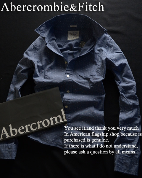 アバクロ【本物】ドット柄 シャンブレーシャツ 水玉■XXL/紺■IR