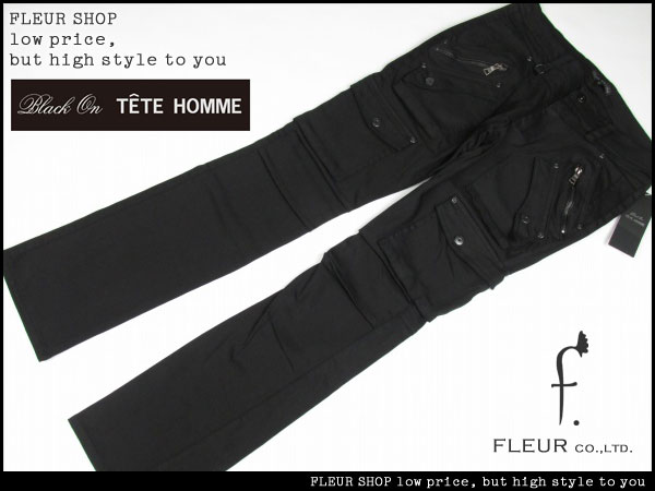 ■M567■Black on テットオム 新作 綿ブッシュカーゴパンツL 黒