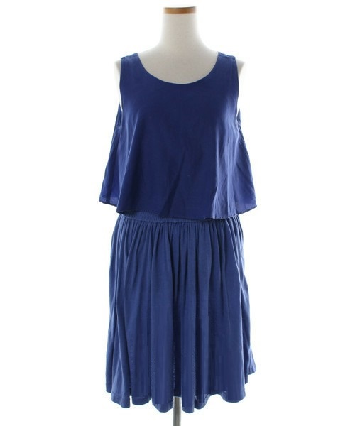 セレクトショップルカLUCA異素材ノースリーブワンピース青ブルー