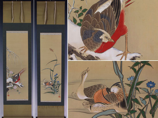 税込◇【肉筆】狩野常信【双幅 花鳥図】◇絹本◇桐箱付◇掛軸 【公式通販】