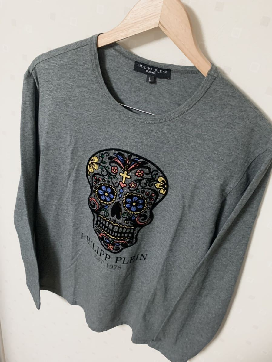 フィリッププレイン PHILIPP PLEIN スカル ロンＴ カットソー　L PHILIPP スカル フィリッププレイン 半袖 ロゴ スニーカー