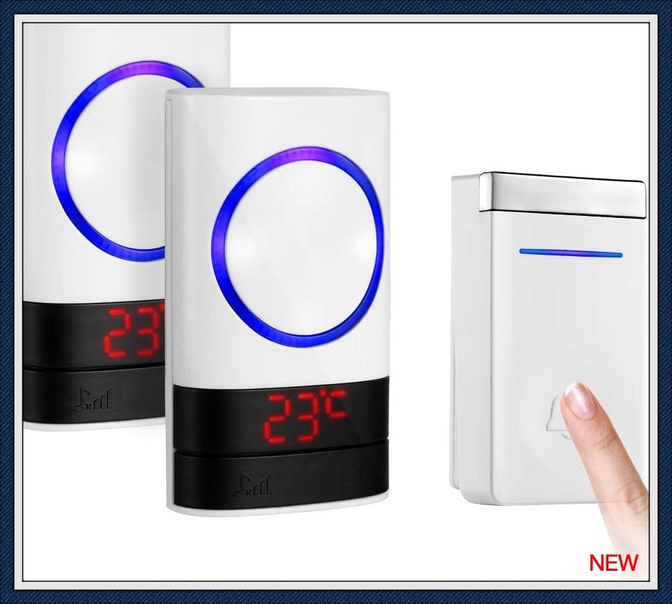 【新品】ワイヤレスチャイム ドアベル ドアチャイム 玄関チャイム 自動発電 電池不要 温度表示可能 OUAMEI ワイヤレスベル 45メロディー