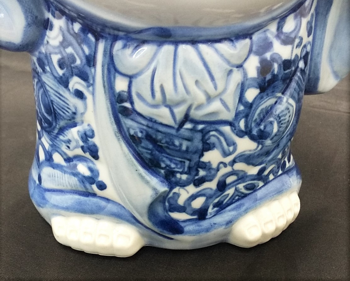 置物 九谷焼 布袋様 八幡窯 染付 美品 高さ約29cm / 布袋 ほてい様
