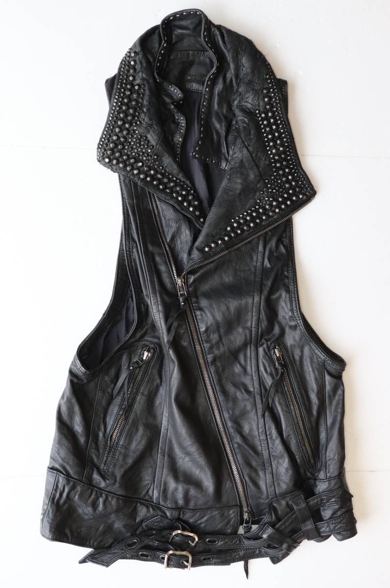 定価96000 新品 本物 KMRii Double Collar Jet Vest 革 レザー ベスト 1602-JK05 M/2 ケムリ 4103