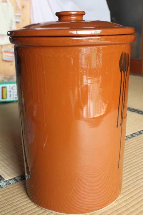 即決□味噌かめ12号フタ付き寸胴型常滑焼き蓋□直径32×50cm 味噌かめ蓋