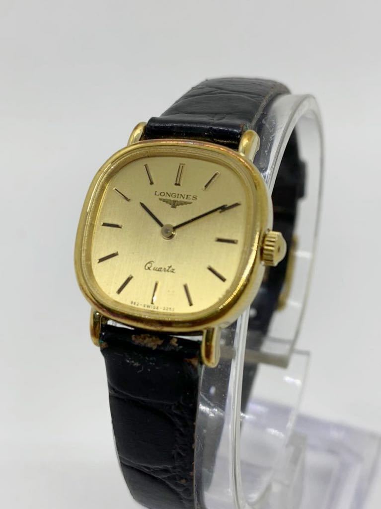 ○ LONGINES ロンジン クォーツ レディース 腕時計 黒ベルト ゴールド