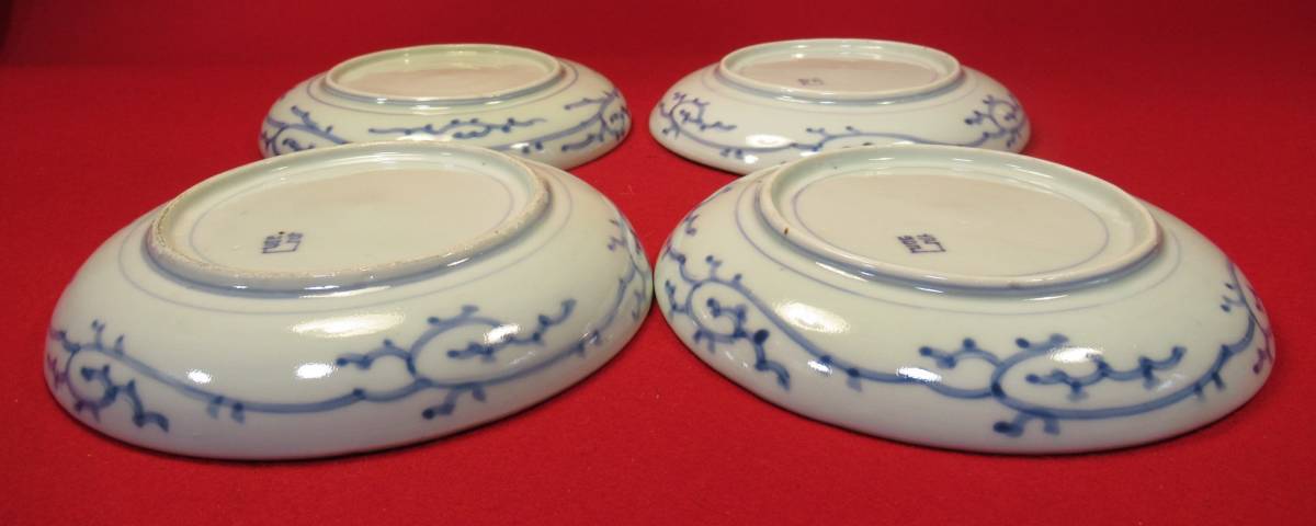 古伊万里赤絵 赤玉瓔珞文5寸皿(径15.5cm)4枚まとめて』