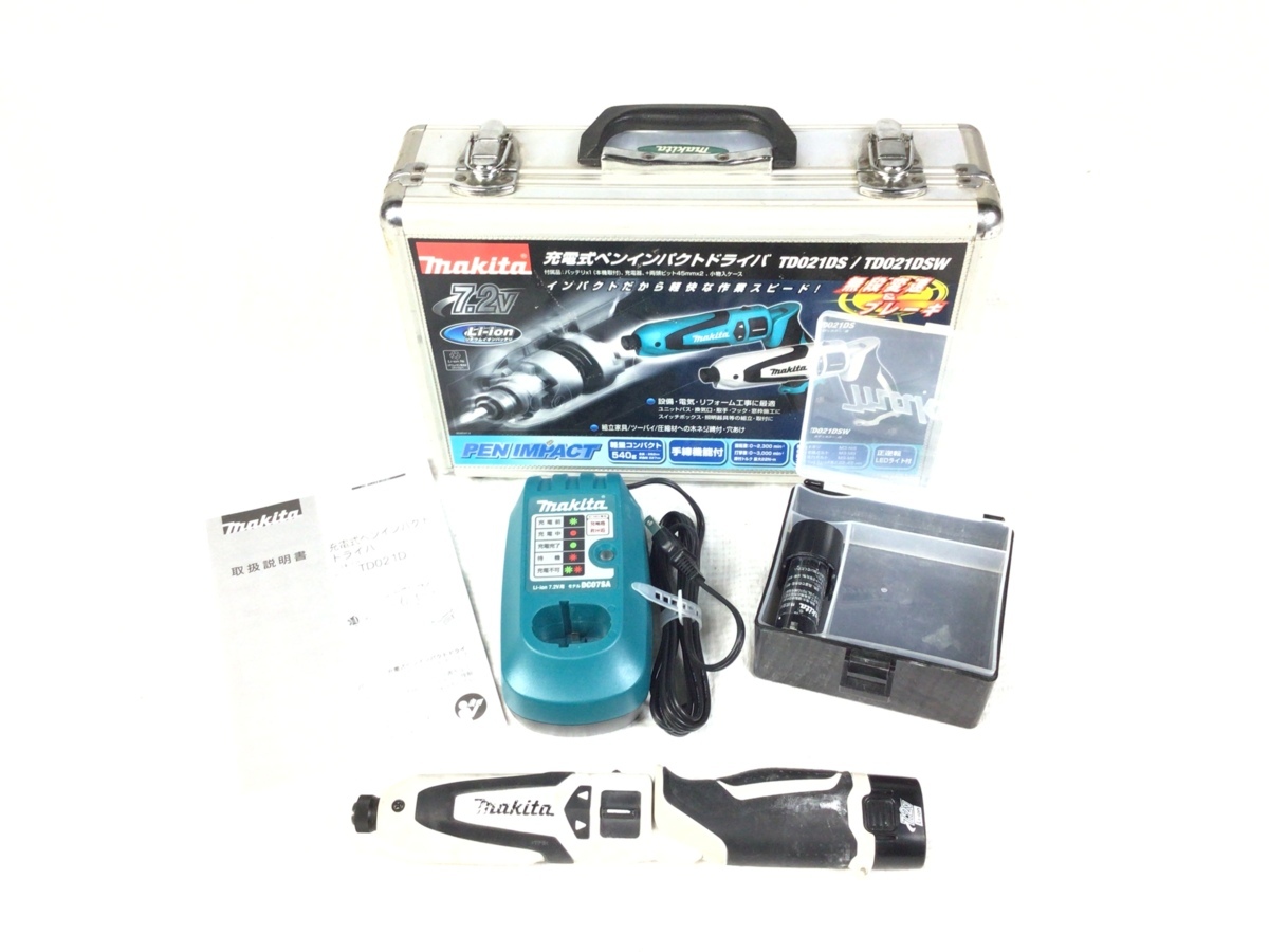 セール， 高品質 【送料無料☆彡】makita マキタ 7.2V 充電式ペンインパクトドライバ TD021D バッテリー2個(7.2V 1.0Ah) 充電器 ケース付き