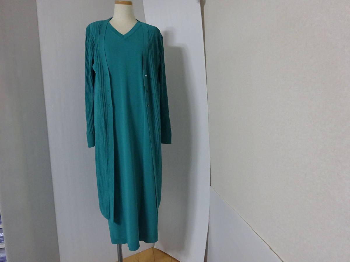 新品☆Gabardine　K.Tのロングニットワンピース・緑・13号・定価2.7万円 ニット ワンピース ニットワンピース Uネック 冬 エレガント