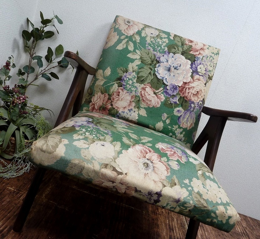 ☆BM5)☆[再最終SALE]MARUNI/マルニ レトロ チェア 椅子 花柄 木製＆布
