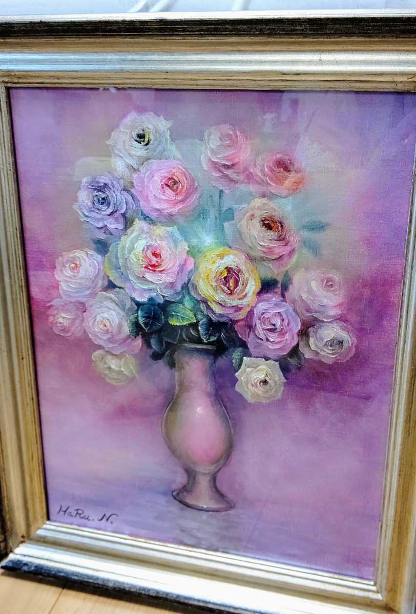 薔薇 油彩 絵画 静物画 - 肉筆 美術品 インテリア 額縁 公式 中島敏春