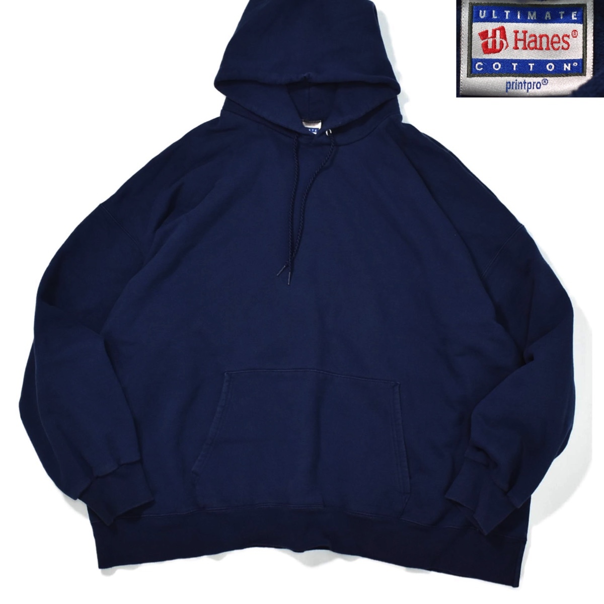 [3XL程度] ビッグサイズ 00s Hanes Ultimate Cotton スウェット パーカ ネイビー 紺 ヘインズ トレーナー フード ビンテージ vintage 90s