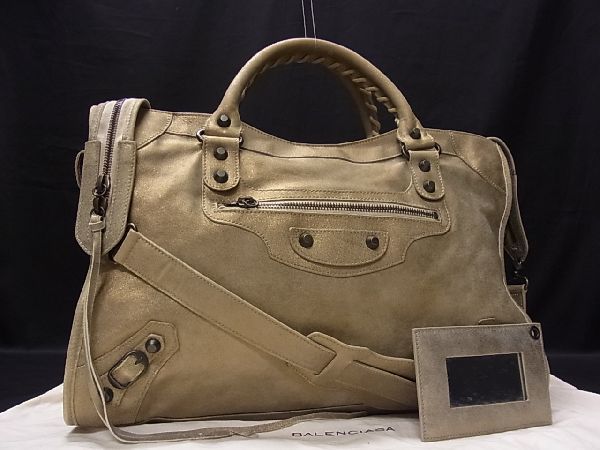 1円 BALENCIAGA バレンシアガ ザ・シティ レザー ミラー付き 2WAY 