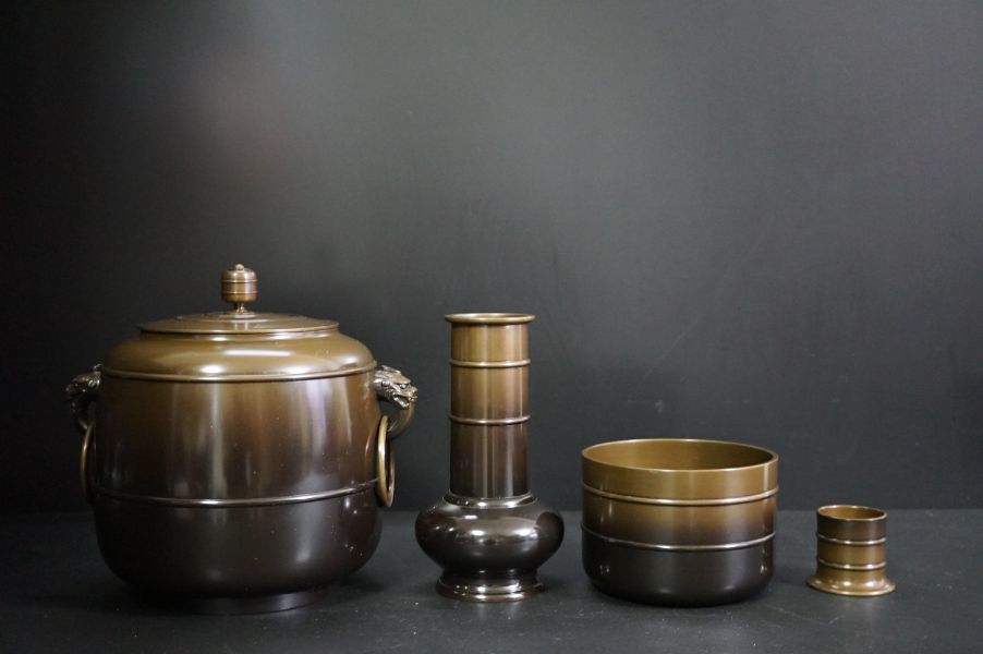 茶の湯道具 道安風炉 釜谷　寛斎作 釜師 - 風炉 茶釜 般若勘渓 唐銅鬼面風炉 肩衝釜添 銀摘み