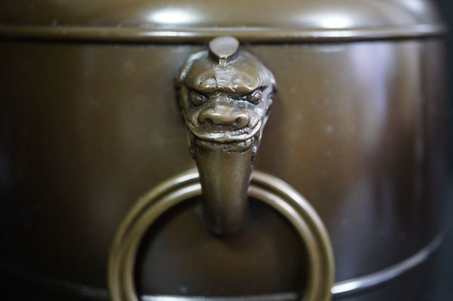 釜師 - 風炉 茶釜 般若勘渓 唐銅鬼面風炉 肩衝釜添 銀摘み