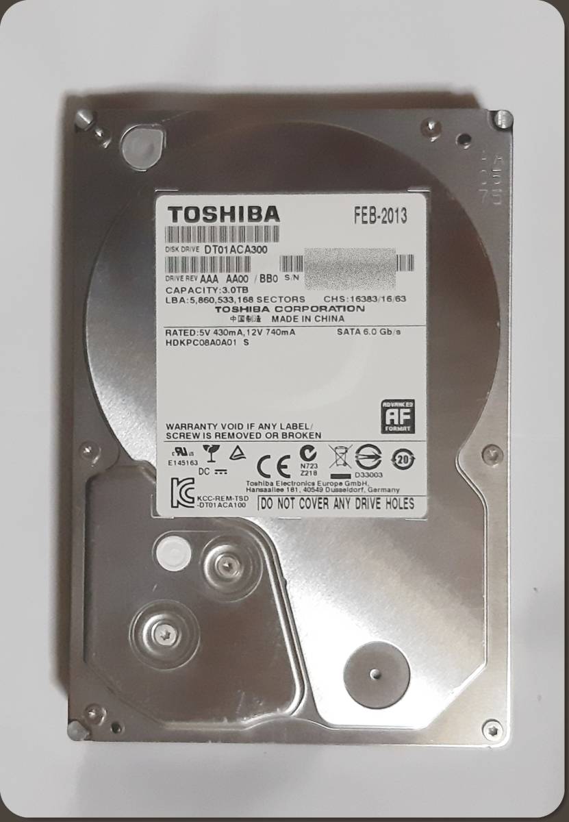 TOSHIBA 3TB HDD DT01ACA300 (3.5インチハードディスク) [ジャンク