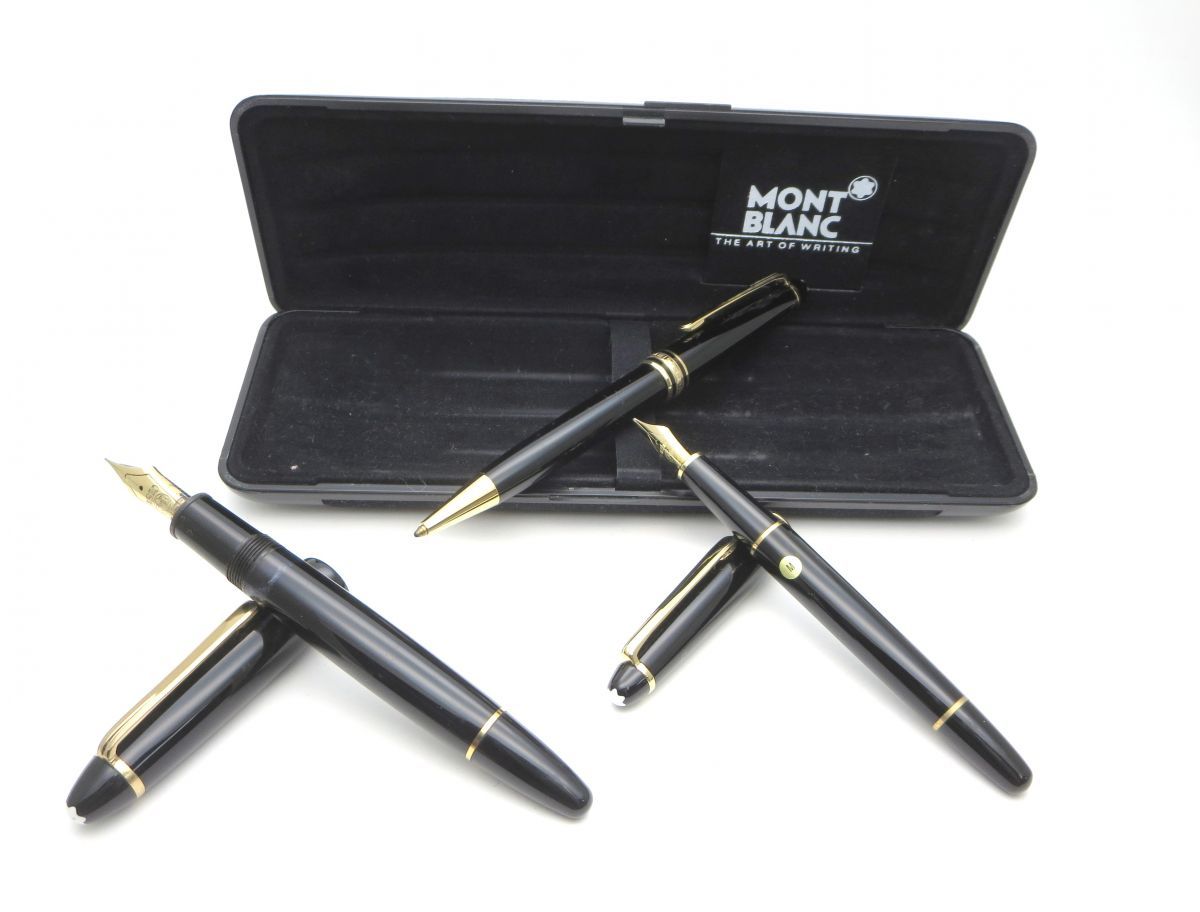 1000円スタート MONTBLANC モンブラン マイスターシュテュック 3本 万年筆 No146 ペン先4810 14C585刻印/ボールペン ケース付 文房具 E4086