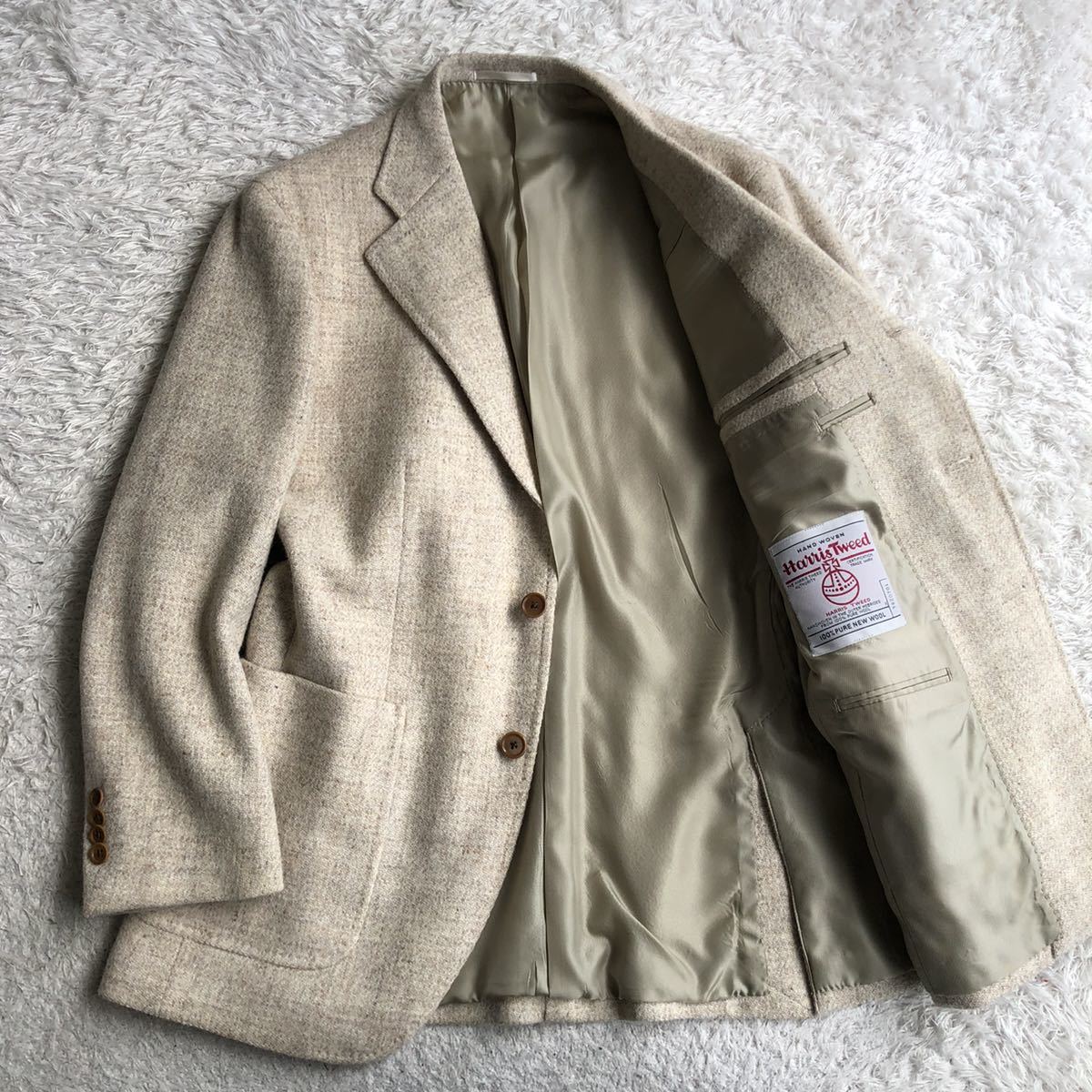 美品】 TEIJIN ハリスツイード ジャケット 魅力のアイボリー M～L 