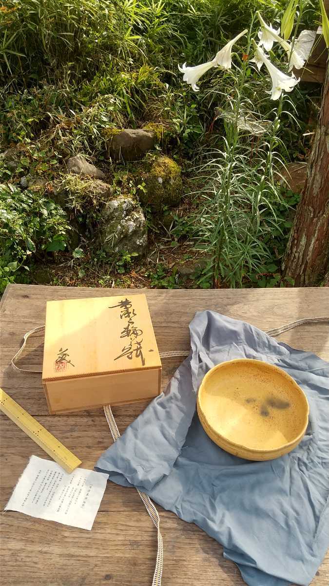 作家「瀬津義雄」 柚子手黄瀬戸草文鉢（共箱付） 共箱付黄瀬戸輪花草文