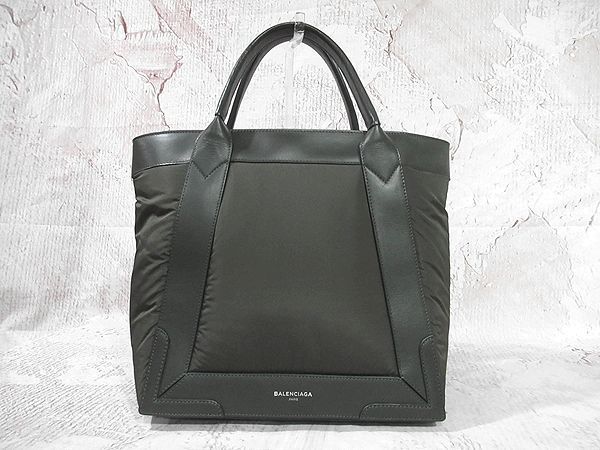 【超美品】◆バレンシアガ BALENCIAGA◆カバス トートバッグ ハンドバッグ ナイロン×レザー ロゴ入り メンズ グリーン系 保存袋付き