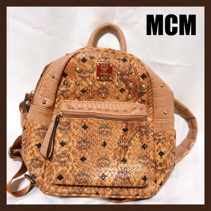 MCM リュック スタッズ キャメル ブラウン ロゴ バックパック メンヘラ 