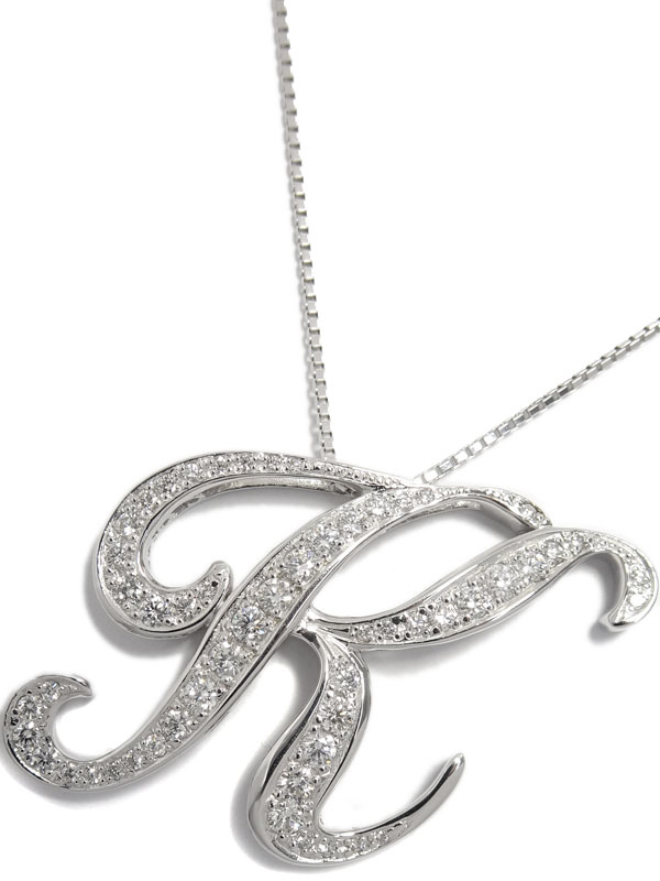 美品 【チェーン社外】【L】ノンブル『K18WG アルファ イニシャル ”K”ネックレス ダイヤモンド1.16ct ラージサイズ』1週間保証