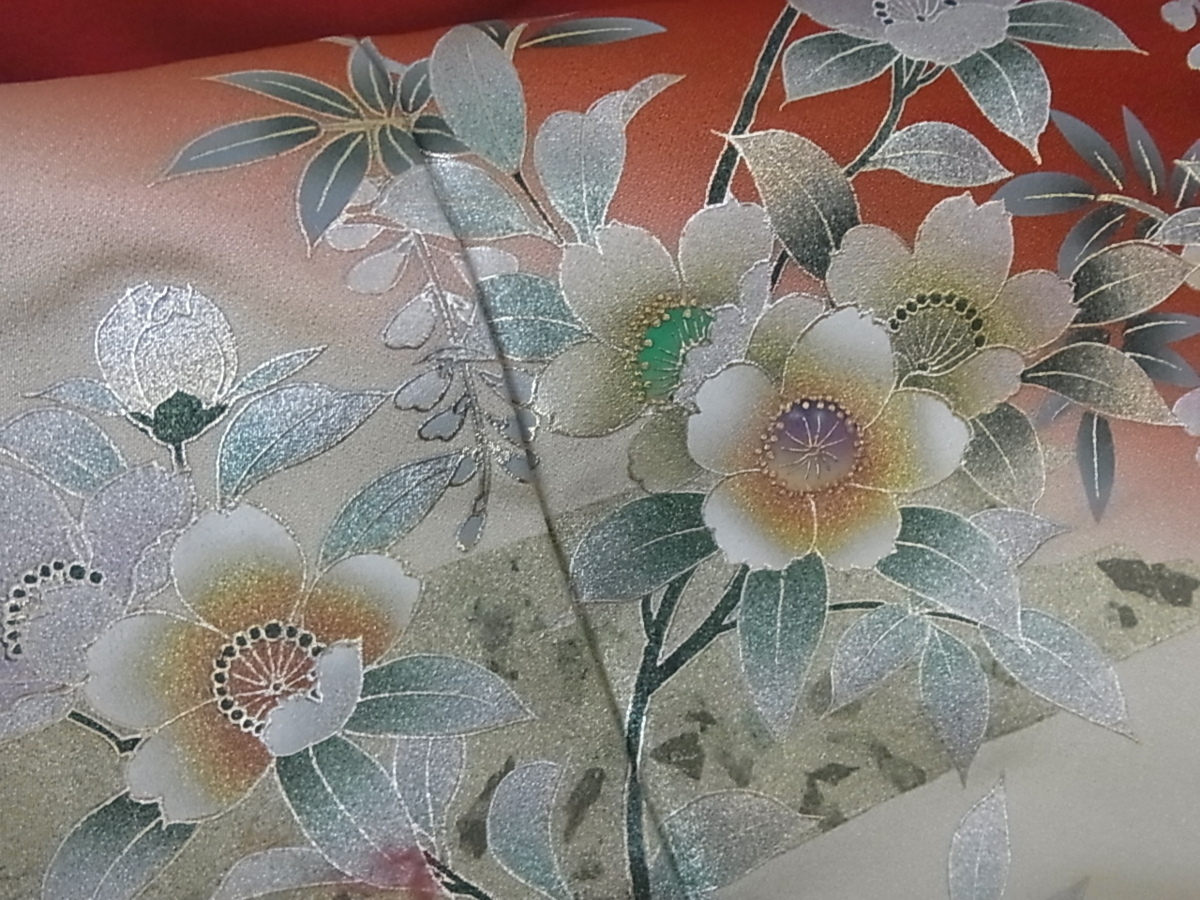 着物屋こころ□極上 訪問着 作家物 枝梅文 暈し染め 金彩 さが美扱い 