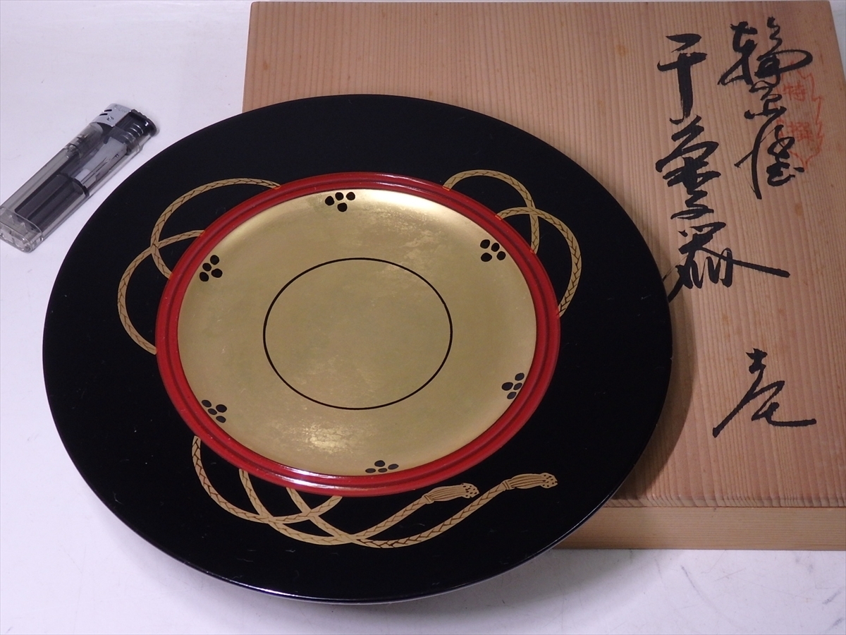 ☆輪島塗 塗師 前田松斎 金蒔絵が煌びやかな鼓の文様【干菓子器 共箱