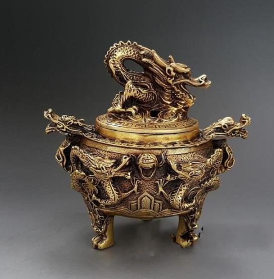 特価☆人気推薦☆ 二龍の珠/竜/香炉/線香立/銅製品/置物/装飾品/工芸品 