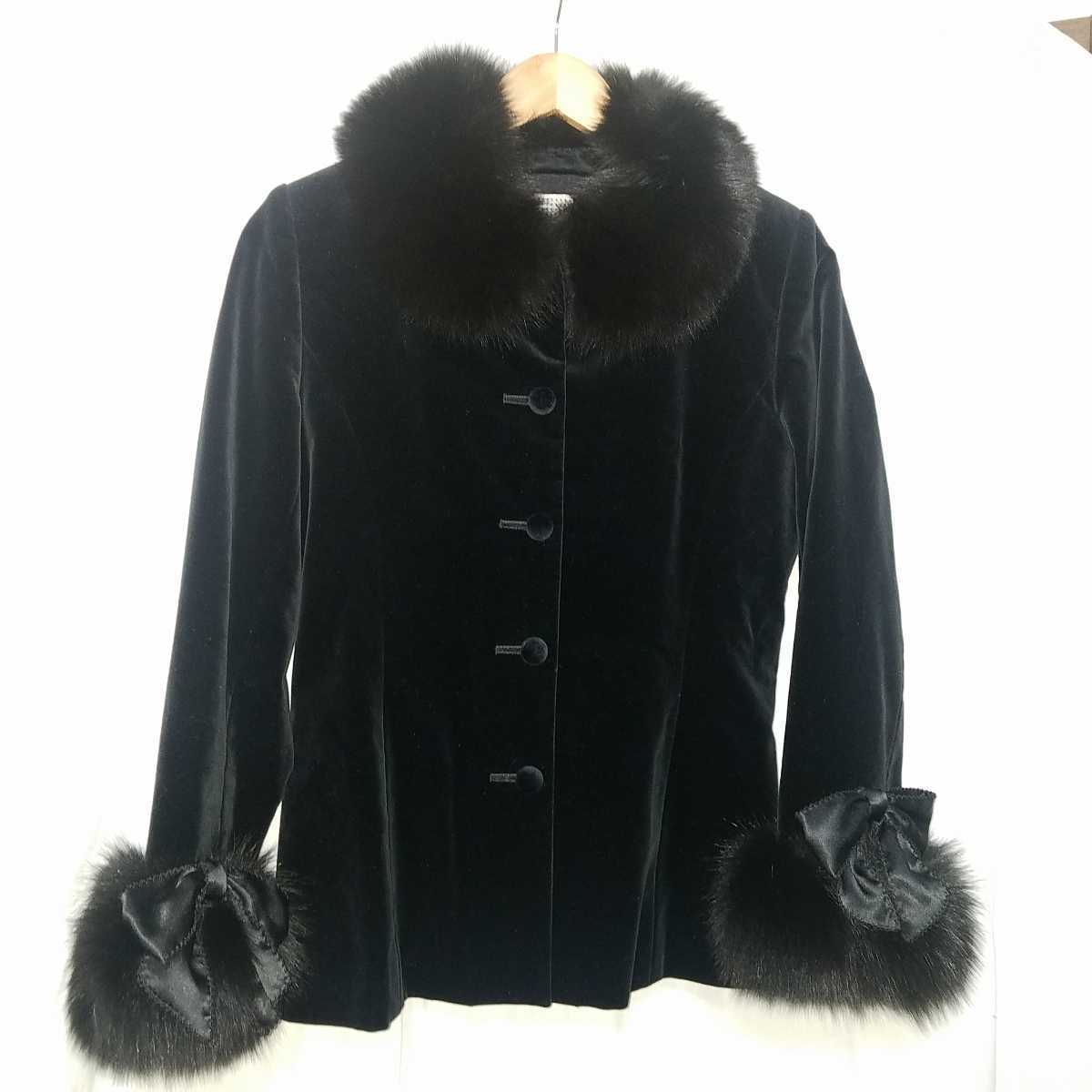 美品 カネコイサオ KANEKO ISAO ファー&リボン ベルベット生地 