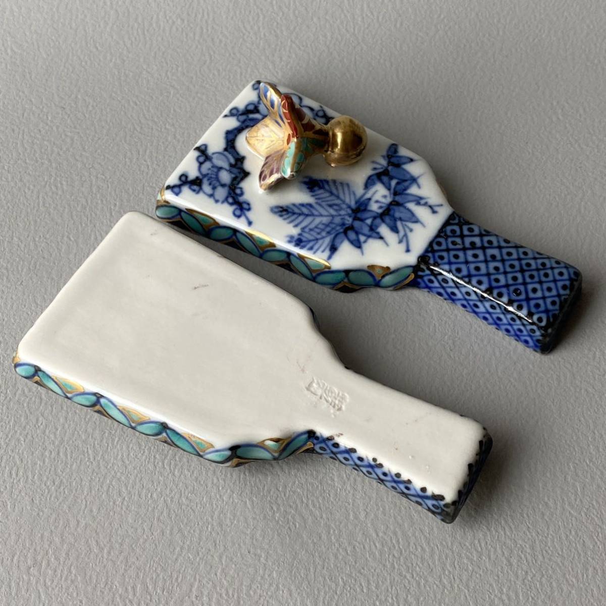 染付羽子板香合 高野昭阿弥作 共箱 茶道具 共箱 染付 香合（こうごう） 羽子板香合 ネット 京焼 高野昭阿弥 染