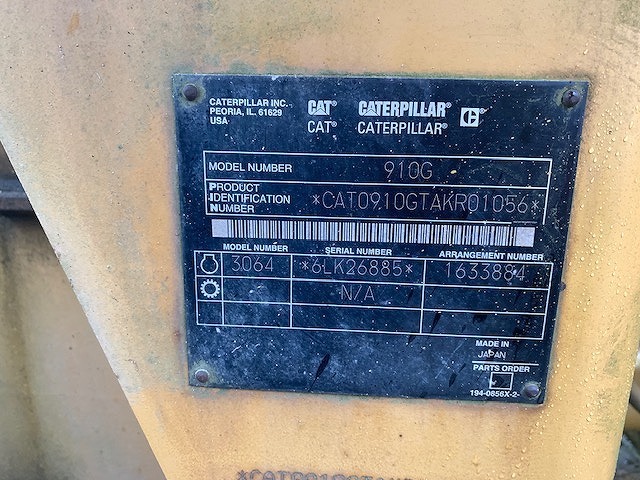 ★石川発　ＣＡＴ　９１０Ｇ　ホイールローダー　タイヤショベル　１５９１ｈ　ワンオーナー　車検証有　売切_8