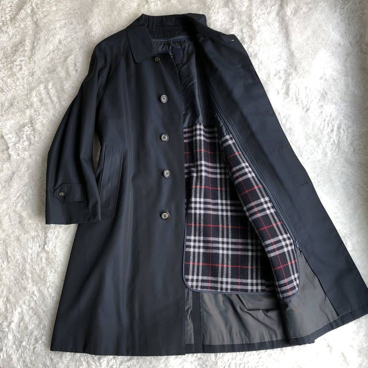 美品】 バーバリー ロンドン シルク ウール ステンカラーコート 