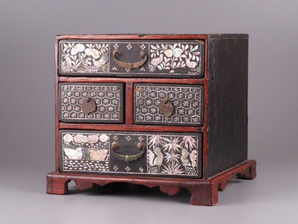 古美術 朝鮮漆器 李朝 木製漆塗 螺鈿細工 小箪笥 古作 細密細工 時代物 極上品 初だし品 871_2
