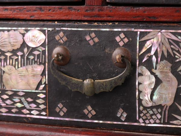 古美術 朝鮮漆器 李朝 木製漆塗 螺鈿細工 小箪笥 古作 細密細工 時代物 極上品 初だし品 871_5