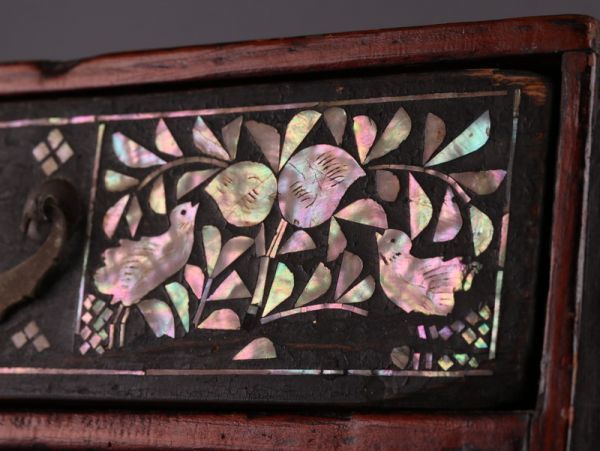 古美術 朝鮮漆器 李朝 木製漆塗 螺鈿細工 小箪笥 古作 細密細工 時代物 極上品 初だし品 871_7