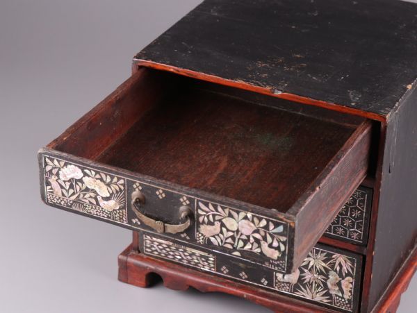 古美術 朝鮮漆器 李朝 木製漆塗 螺鈿細工 小箪笥 古作 細密細工 時代物 極上品 初だし品 871_8