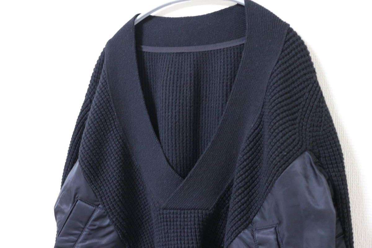 Sacai サカイ MA-1 ドッキングニット Vネック ブラック 黒 異素材