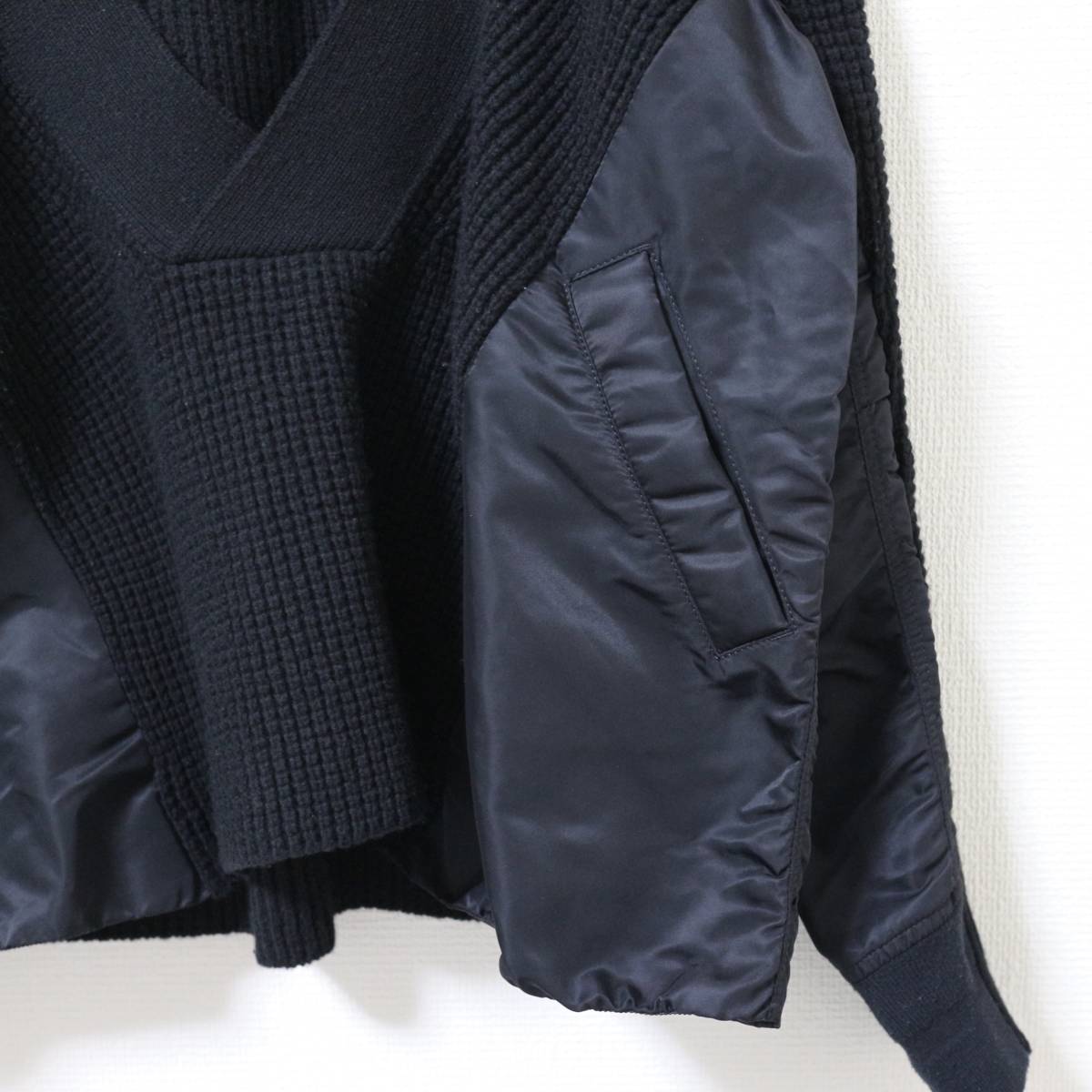 Sacai サカイ MA-1 ドッキングニット Vネック ブラック 黒 異素材