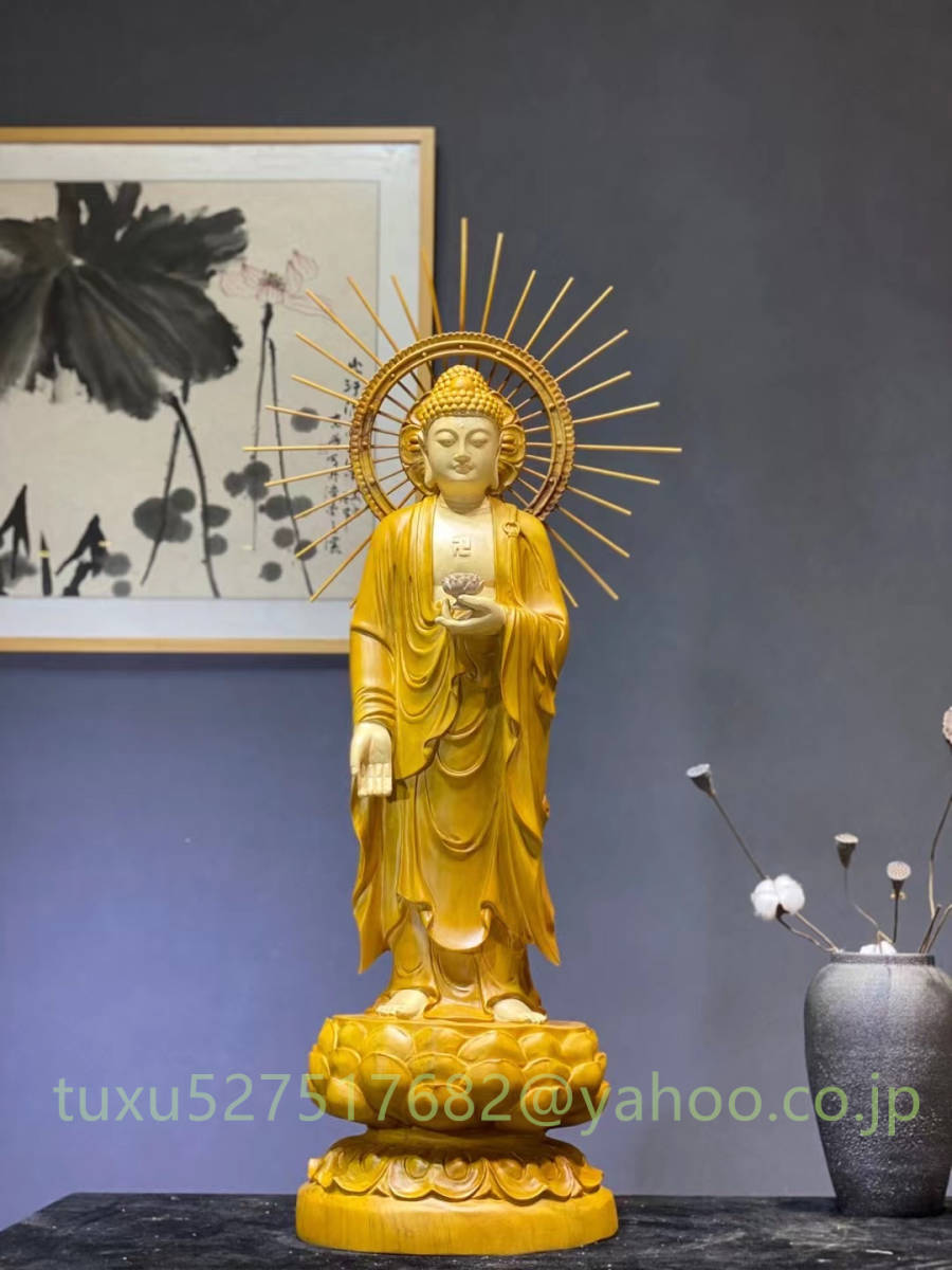 仏教美術 木彫 阿弥陀如来立像 超特大110cm 細密造 仏教工芸品 木造阿弥陀