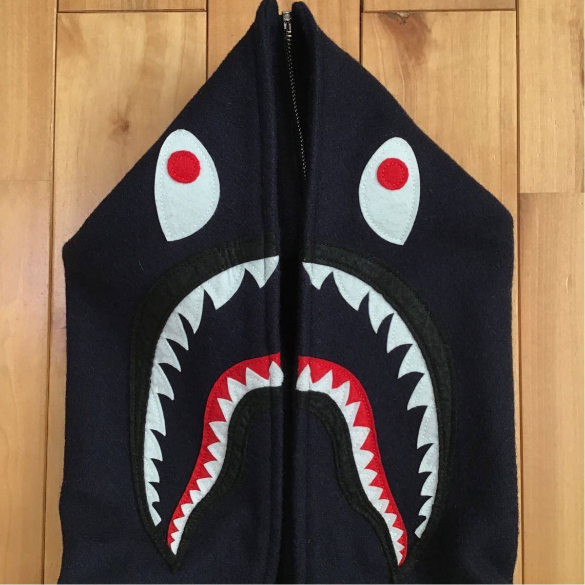 袖レザー shark varsity jacket Lサイズ navy a bathing ape BAPE
