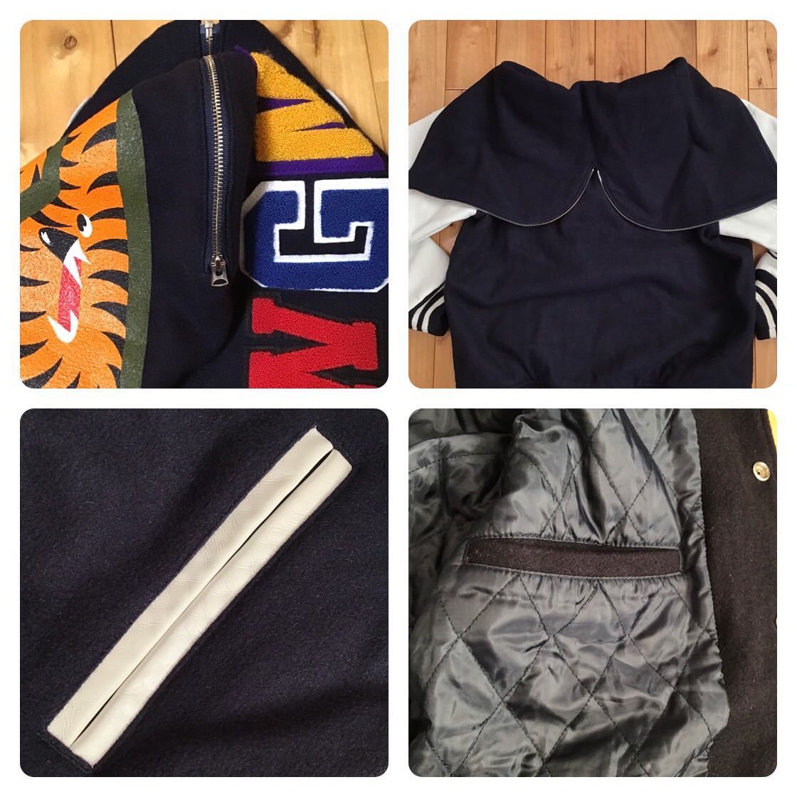 袖レザー shark varsity jacket Lサイズ navy a bathing ape BAPE