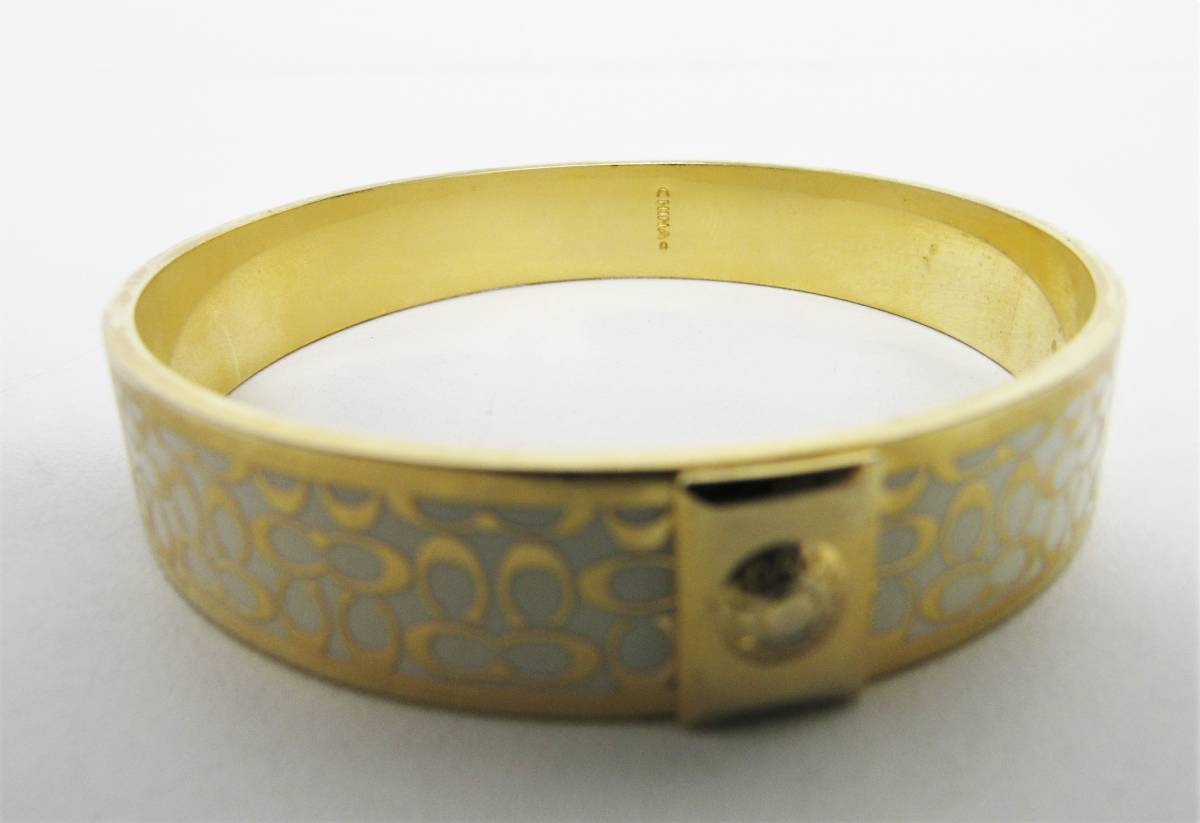 コーチ COACH バングル ホワイト×ゴールド ミニシグネチャー柄  