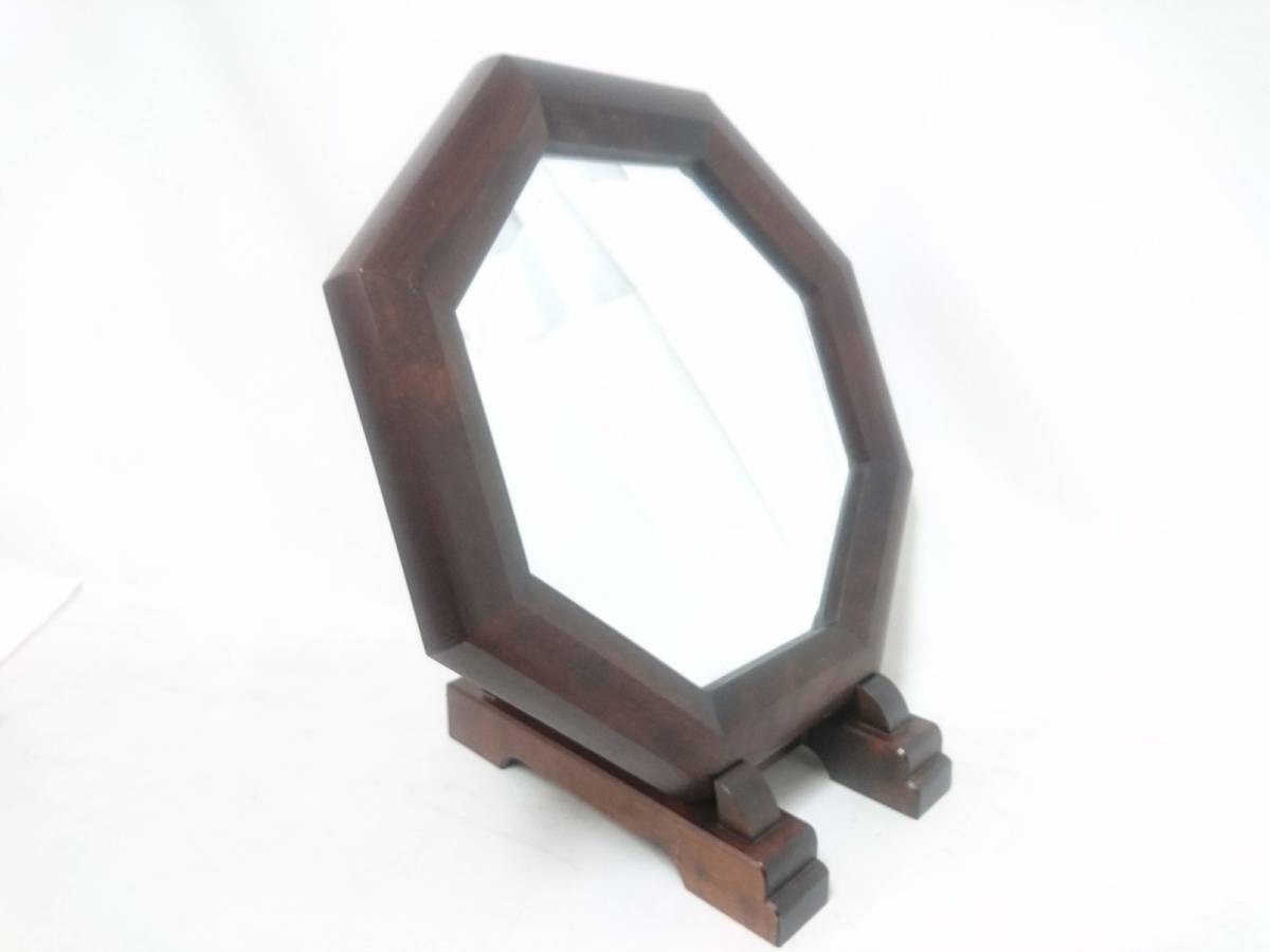 M♦北海道民芸家具　鏡　卓上ミラー 美品】北海道民芸家具 八角形 卓上ミラー/鏡/木製/約39×39×3cm/重量約3