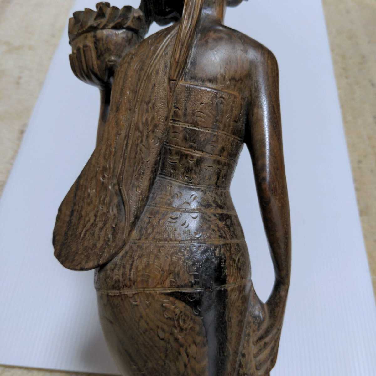 古い木彫り彫刻 黒檀 インドネシア バリ 女性像 高さ60cm 置物 