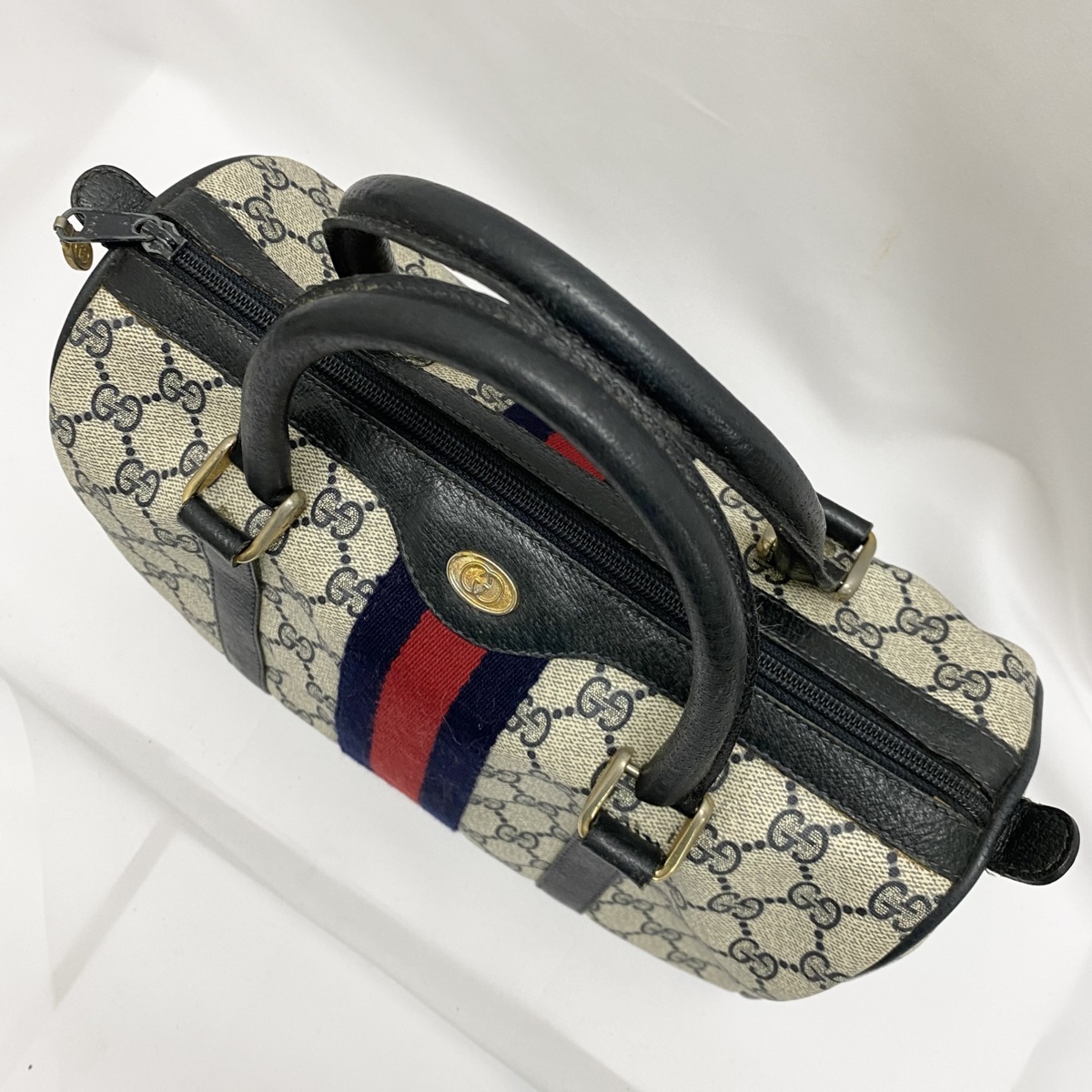 アウトレット売れ筋 GUCCI ミニボストン シェリーライン ネイビー 