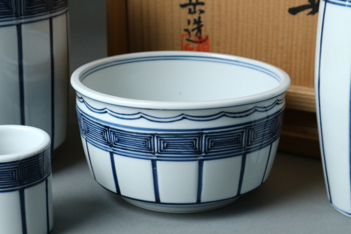 橋本龍岳 茶道具 水指 共箱 皆具 T953 『染付 桶側』『平安