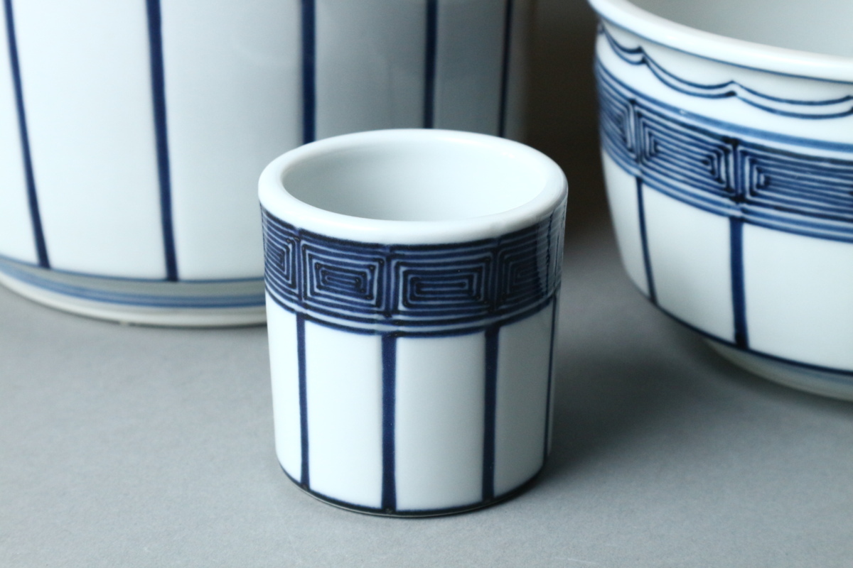 橋本龍岳 茶道具 水指 共箱 皆具 T953 『染付 桶側』『平安