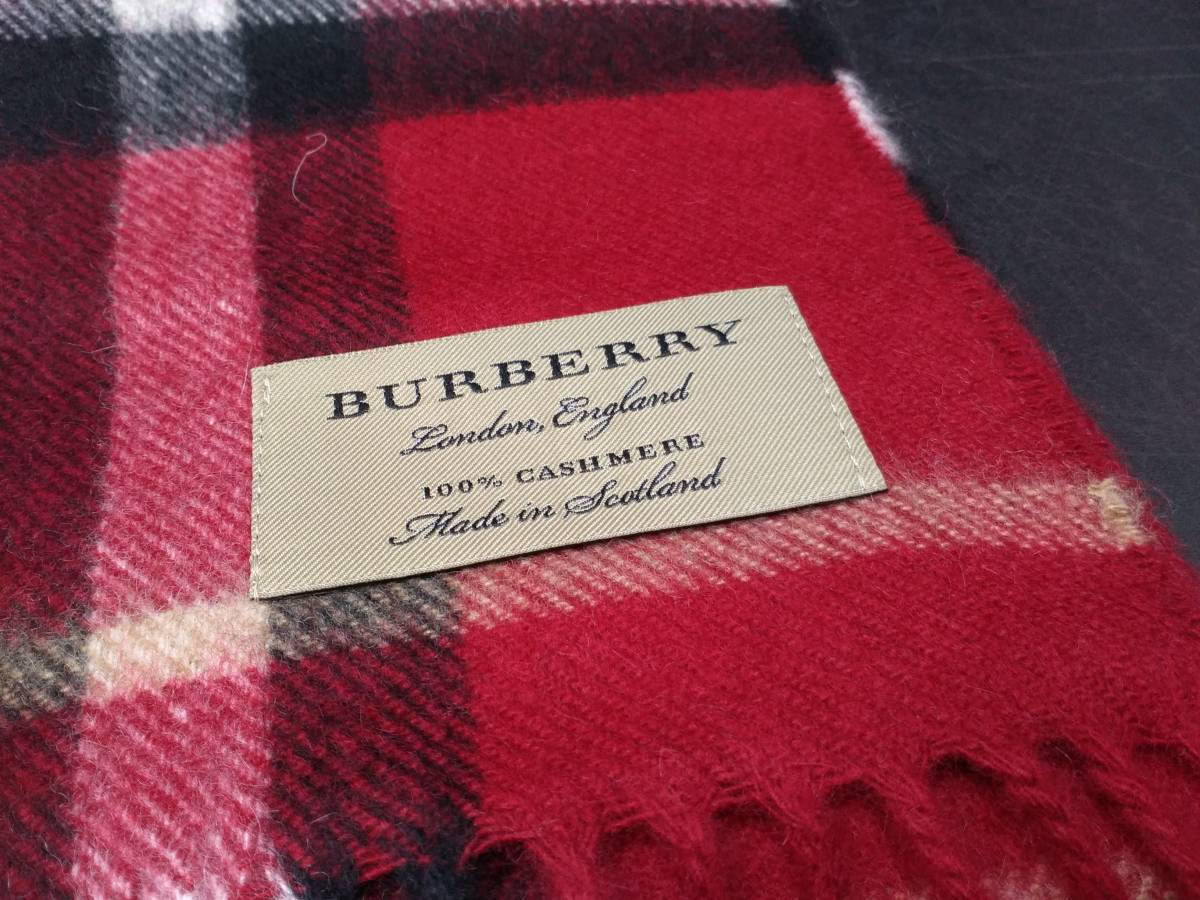 希少カラー✨【バーバリーズ】ピュアカシミヤ100% マフラー 赤 ノバチェック 〇Burberry/バーバリー/マフラー/カシミヤ100％/チェック柄/レッド/赤